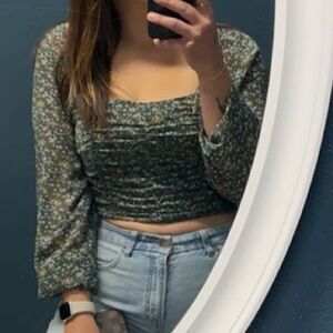 Altar'd State Green Floral Blouse